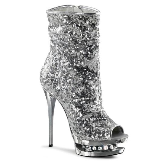 Pleaser Womens Ankle Boots BLONDIE-R-1008 Slv Sequins/Slv Chrome