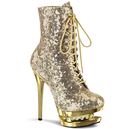 Pleaser Botas de tobillo para mujer BLONDIE-R-1020 lentejuelas de oro / oro cromo