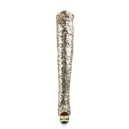 Pleaser Botas de mujer BLONDIE-R-3011 Jueces de oro / Chrome Oro