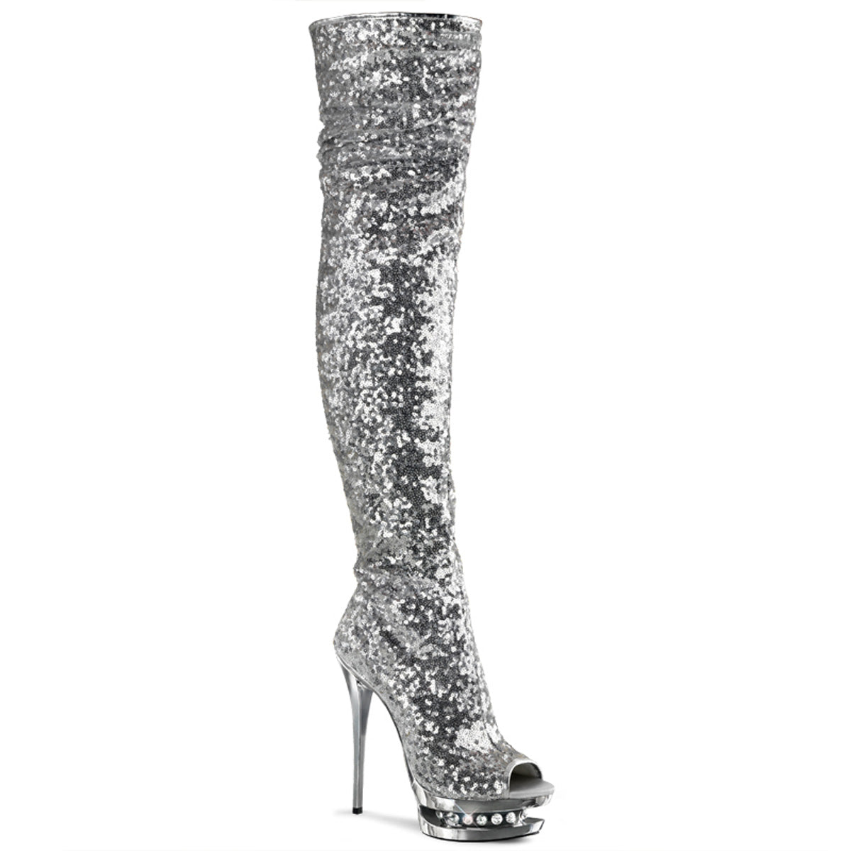 Pleaser Womens Boots BLONDIE-R-3011 Slv Sequins/Slv Chrome