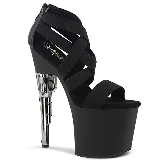 Pleaser Womens Sandals BONDGIRL-769 Blk Elastic Band-Faux Le/Blk Matte
