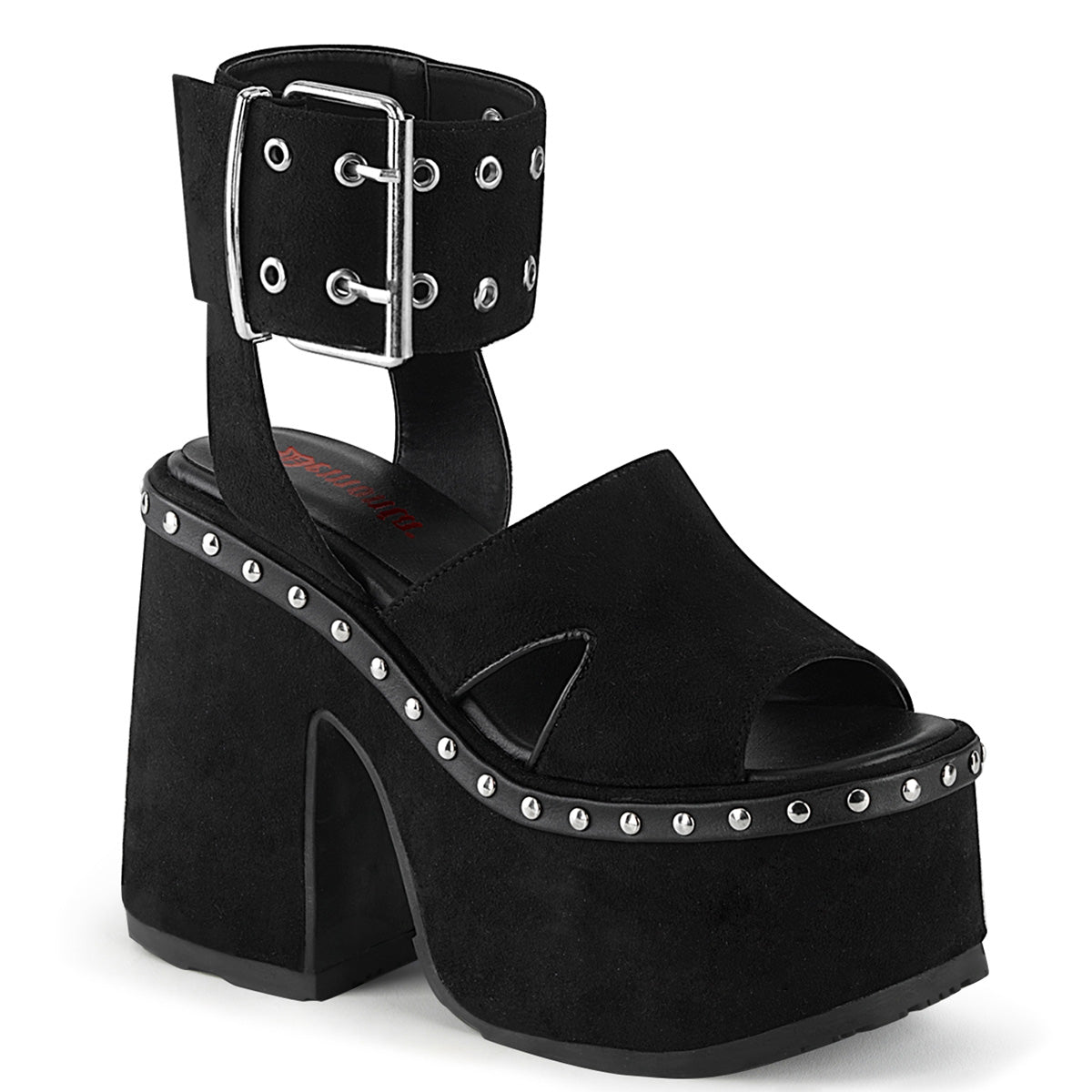 DemoniaCult Sandalias para mujeres CAMEL-102 BLK Vegan Suede