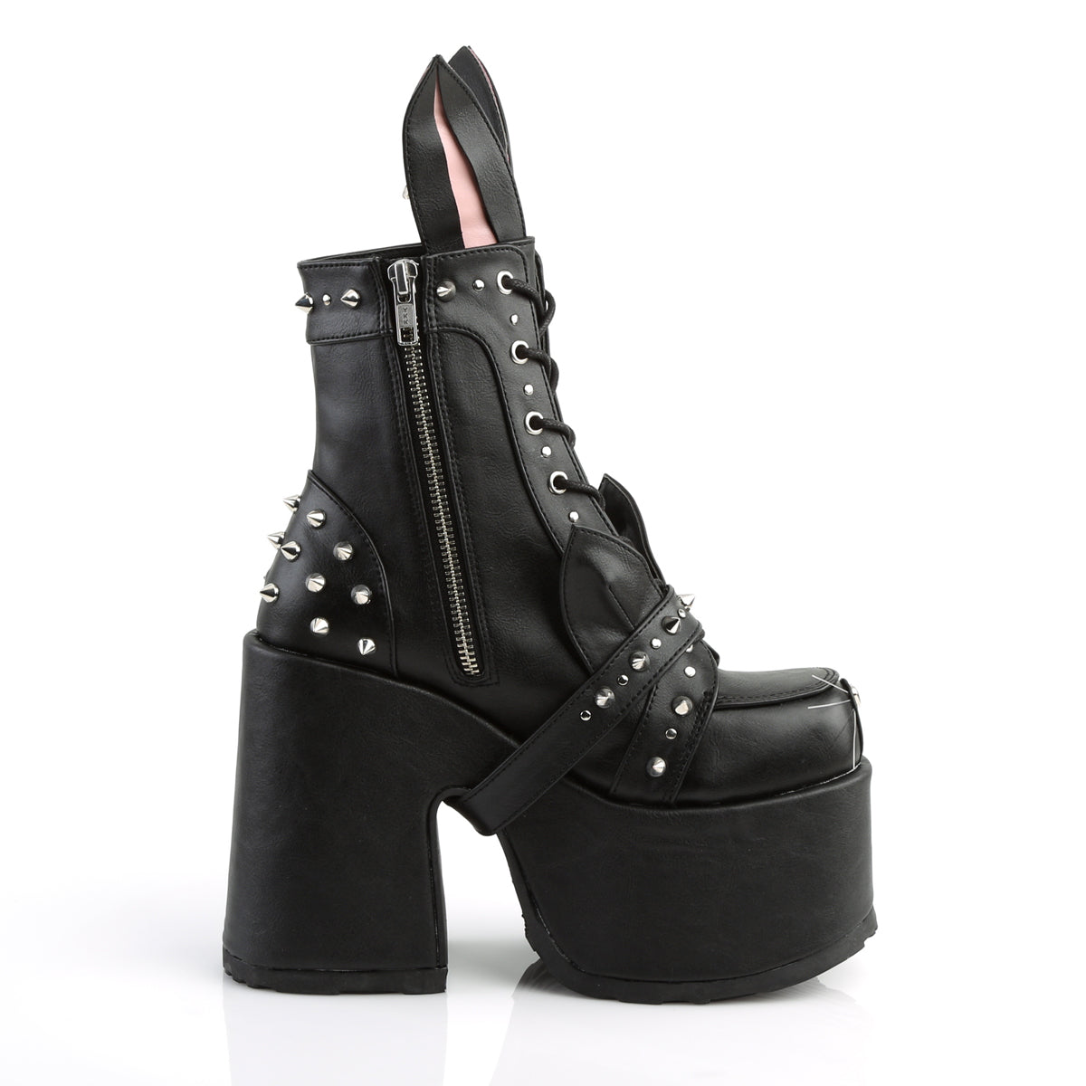 DemoniaCult Botas de tobillo para mujeres CAMEL-202 BLK LOOO VEGANO