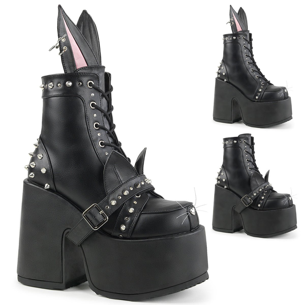 DemoniaCult Botas de tobillo para mujeres CAMEL-202 BLK LOOO VEGANO