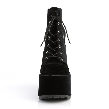 DemoniaCult Botas de tobillo para mujeres CAMEL-203 BLK VELVET