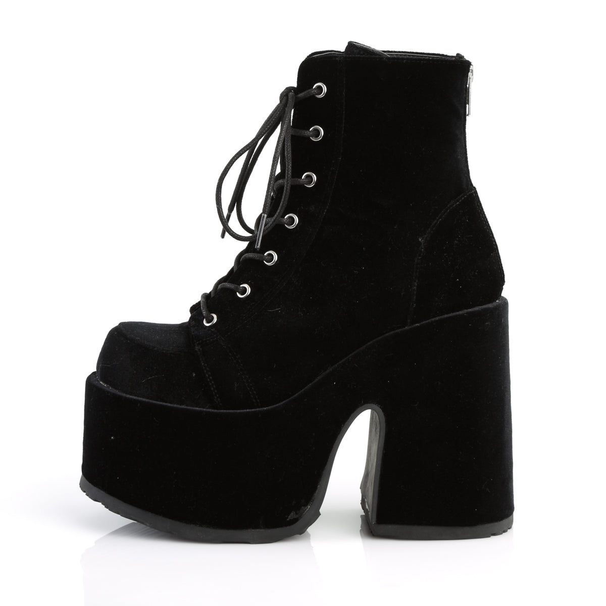 DemoniaCult Botas de tobillo para mujeres CAMEL-203 BLK VELVET
