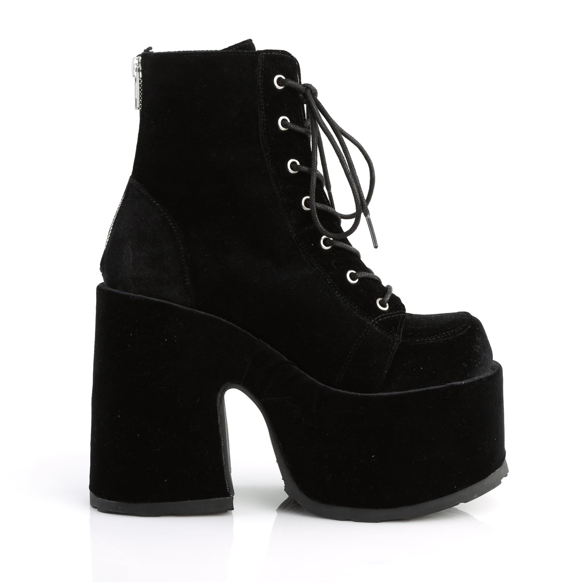 DemoniaCult Botas de tobillo para mujeres CAMEL-203 BLK VELVET