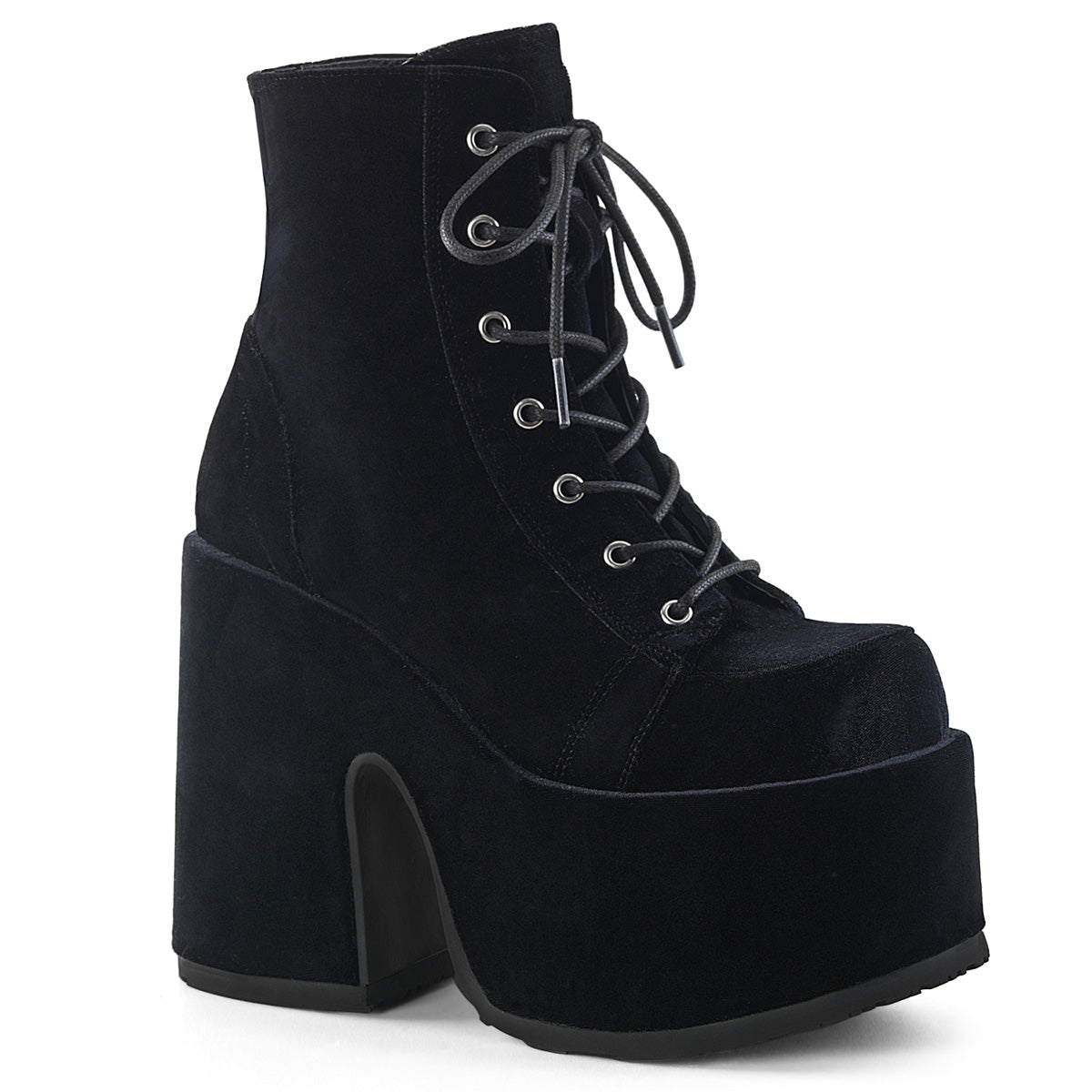 DemoniaCult Botas de tobillo para mujeres CAMEL-203 BLK VELVET