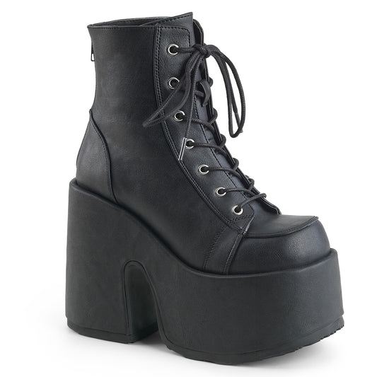 DemoniaCult Botas de tobillo para mujeres CAMEL-203 BLK de cuero vegano