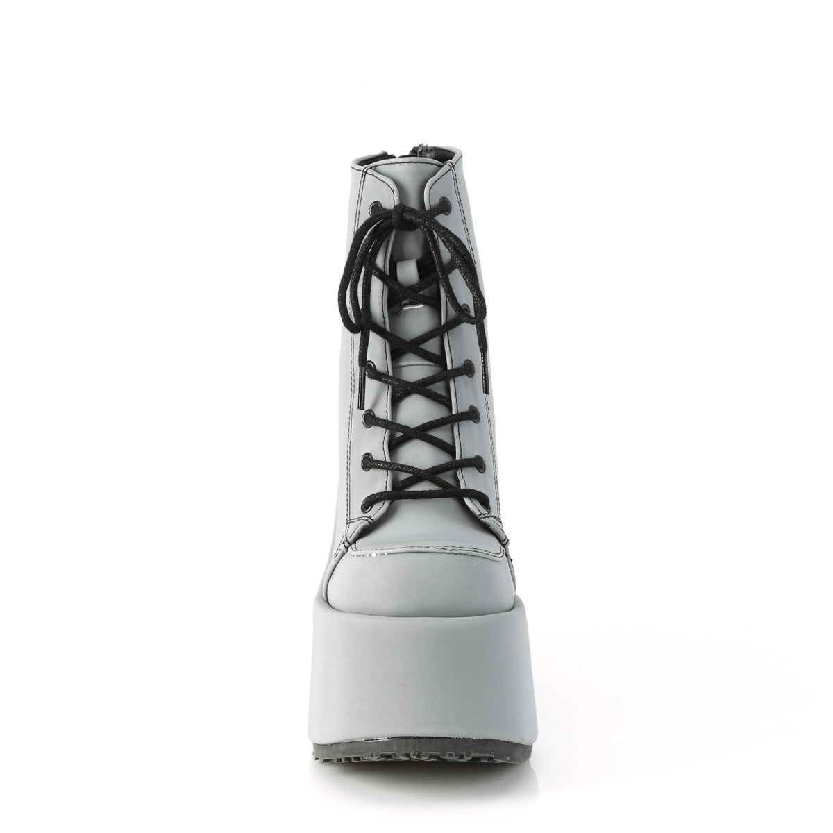 DemoniaCult Botas de tobillo para mujeres CAMEL-203 cuero vegano reflectante gris
