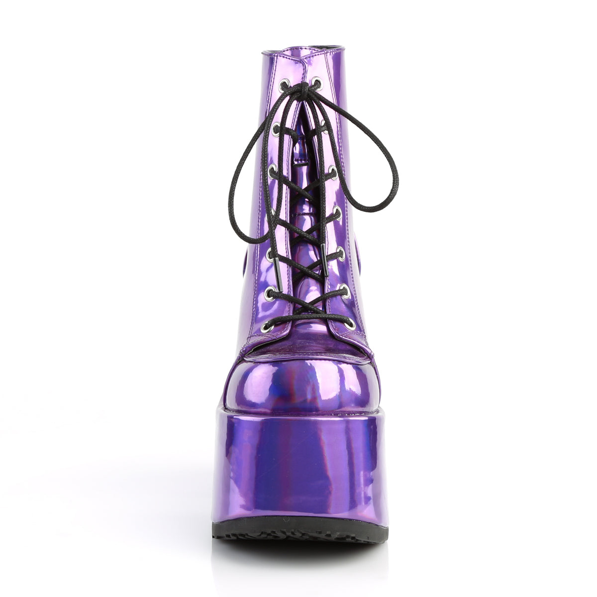 DemoniaCult Botas de tobillo para mujeres CAMEL-203 cuero vegano de holograma púrpura