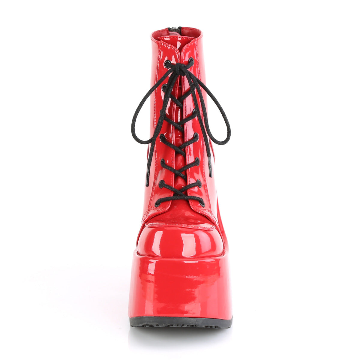 DemoniaCult Botas de tobillo para mujeres CAMEL-203 patente roja