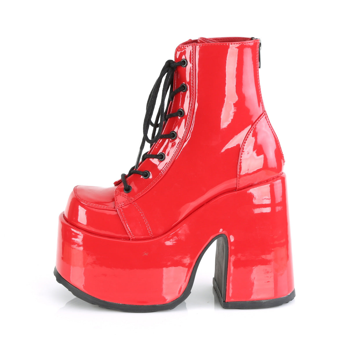 DemoniaCult Botas de tobillo para mujeres CAMEL-203 patente roja