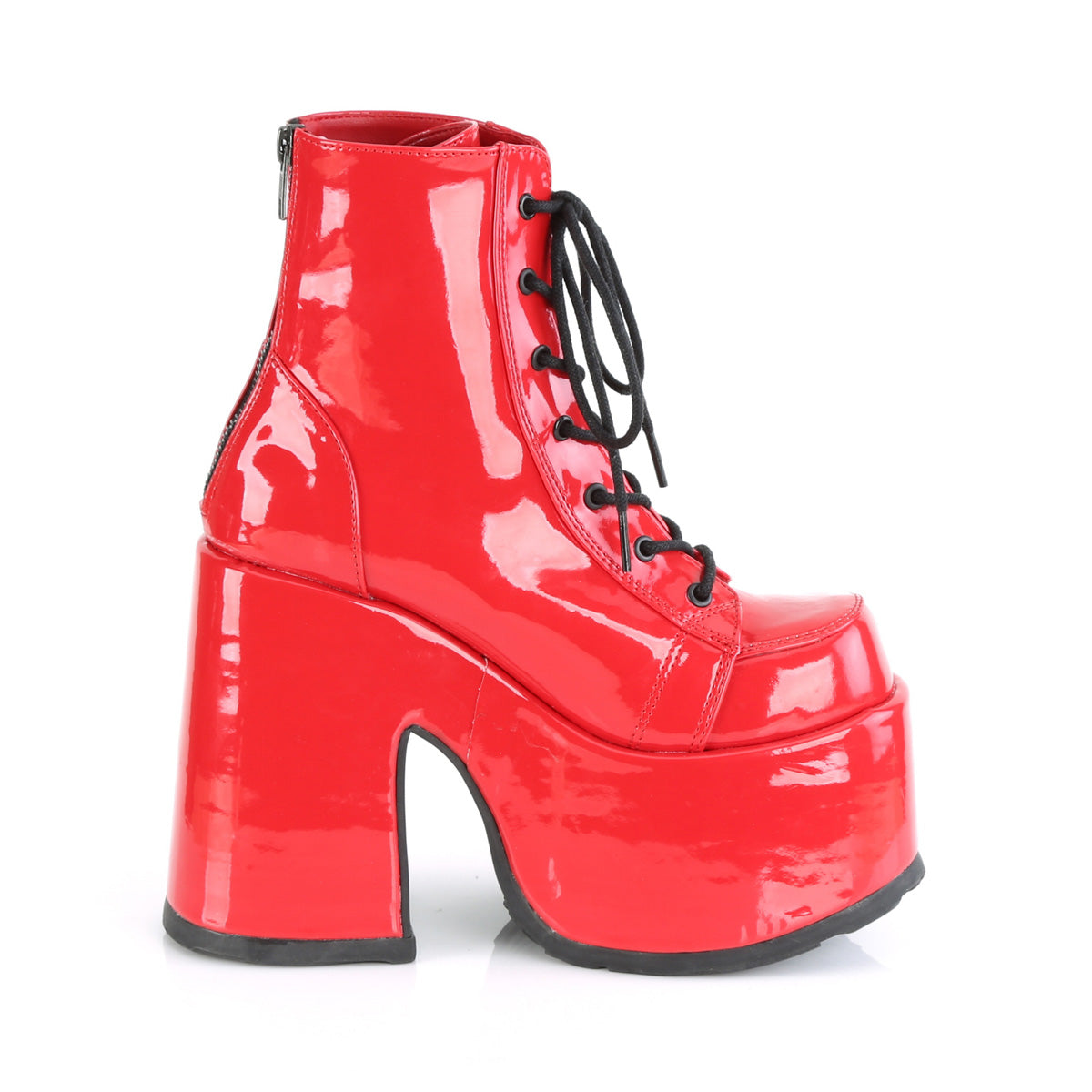 DemoniaCult Botas de tobillo para mujeres CAMEL-203 patente roja