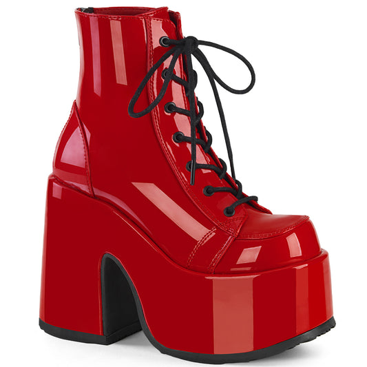 DemoniaCult Botas de tobillo para mujeres CAMEL-203 patente roja