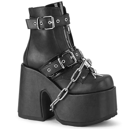 DemoniaCult Botas de tobillo para mujeres CAMEL-205 BLK de cuero vegano