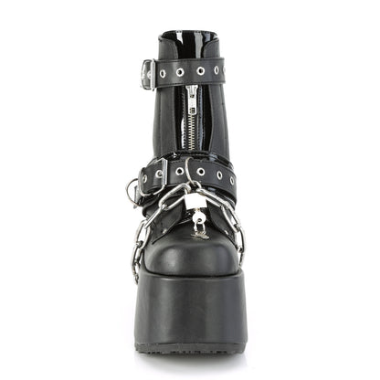 DemoniaCult Botas de tobillo para mujeres CAMEL-205 BLK de cuero vegano