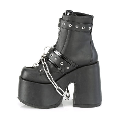 DemoniaCult Botas de tobillo para mujeres CAMEL-205 BLK de cuero vegano