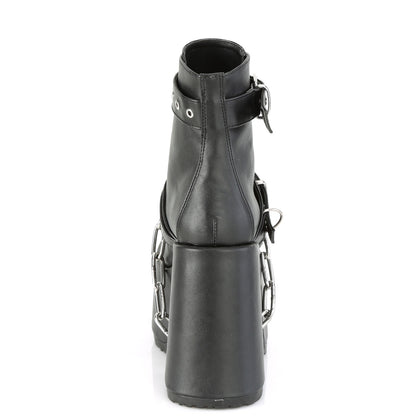 DemoniaCult Botas de tobillo para mujeres CAMEL-205 BLK de cuero vegano