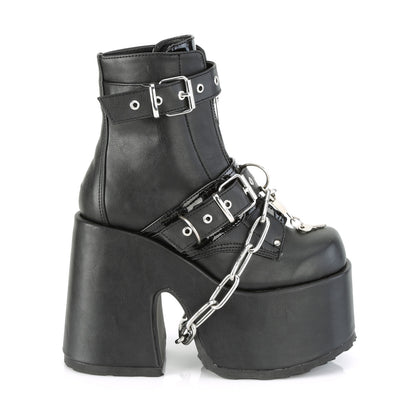 DemoniaCult Botas de tobillo para mujeres CAMEL-205 BLK de cuero vegano
