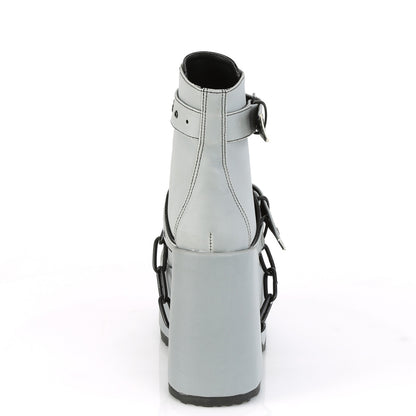 DemoniaCult Botas de tobillo para mujeres CAMEL-205 cuero vegano reflectante gris
