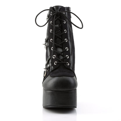 DemoniaCult Botas de tobillo para mujeres CHARADE-100 BLK Vegan Leather-Suede