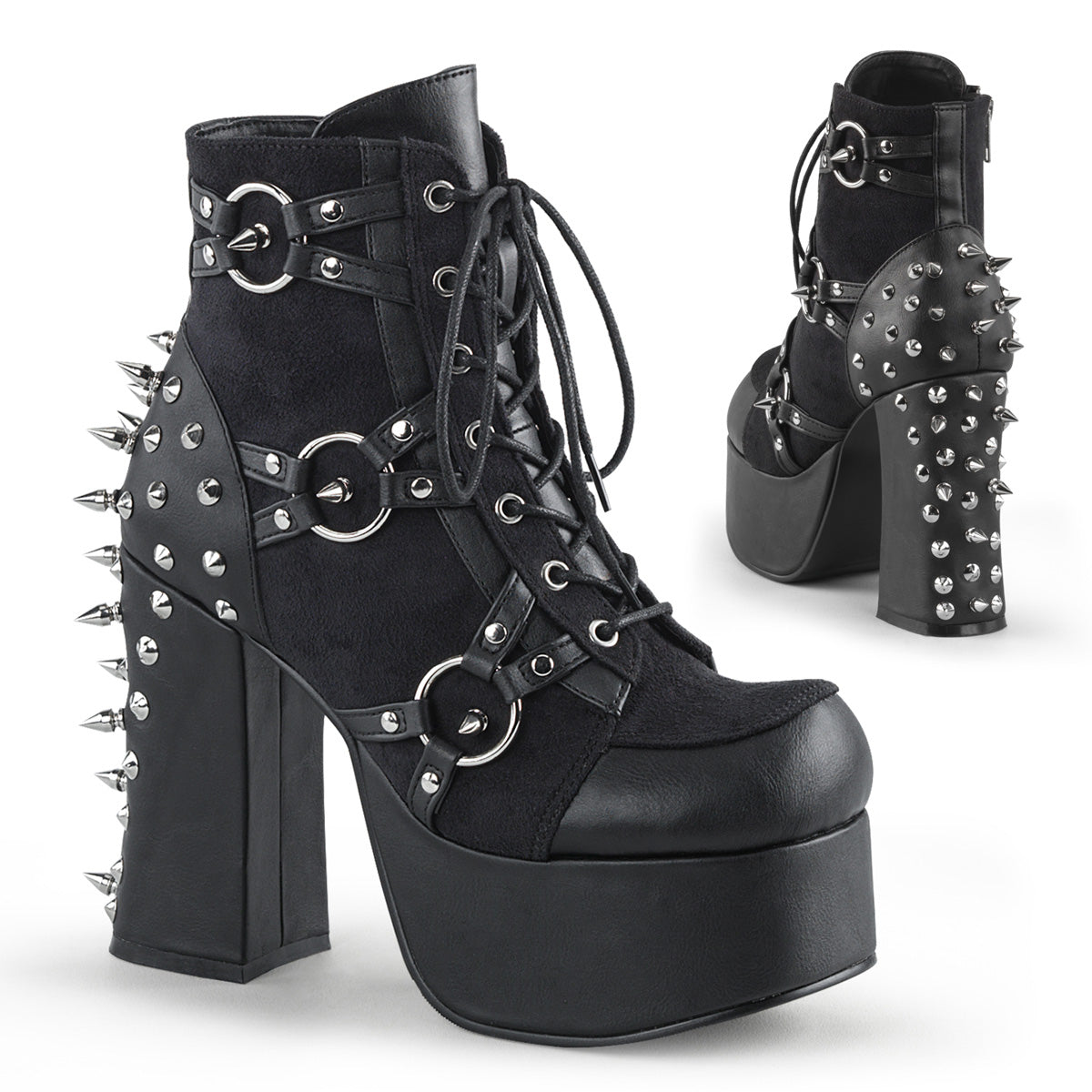 DemoniaCult Botas de tobillo para mujeres CHARADE-100 BLK Vegan Leather-Suede