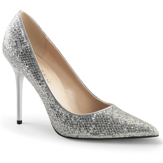 Pleaser Bombas para mujer CLASSIQUE-20 SLV Tela Lame Glittery