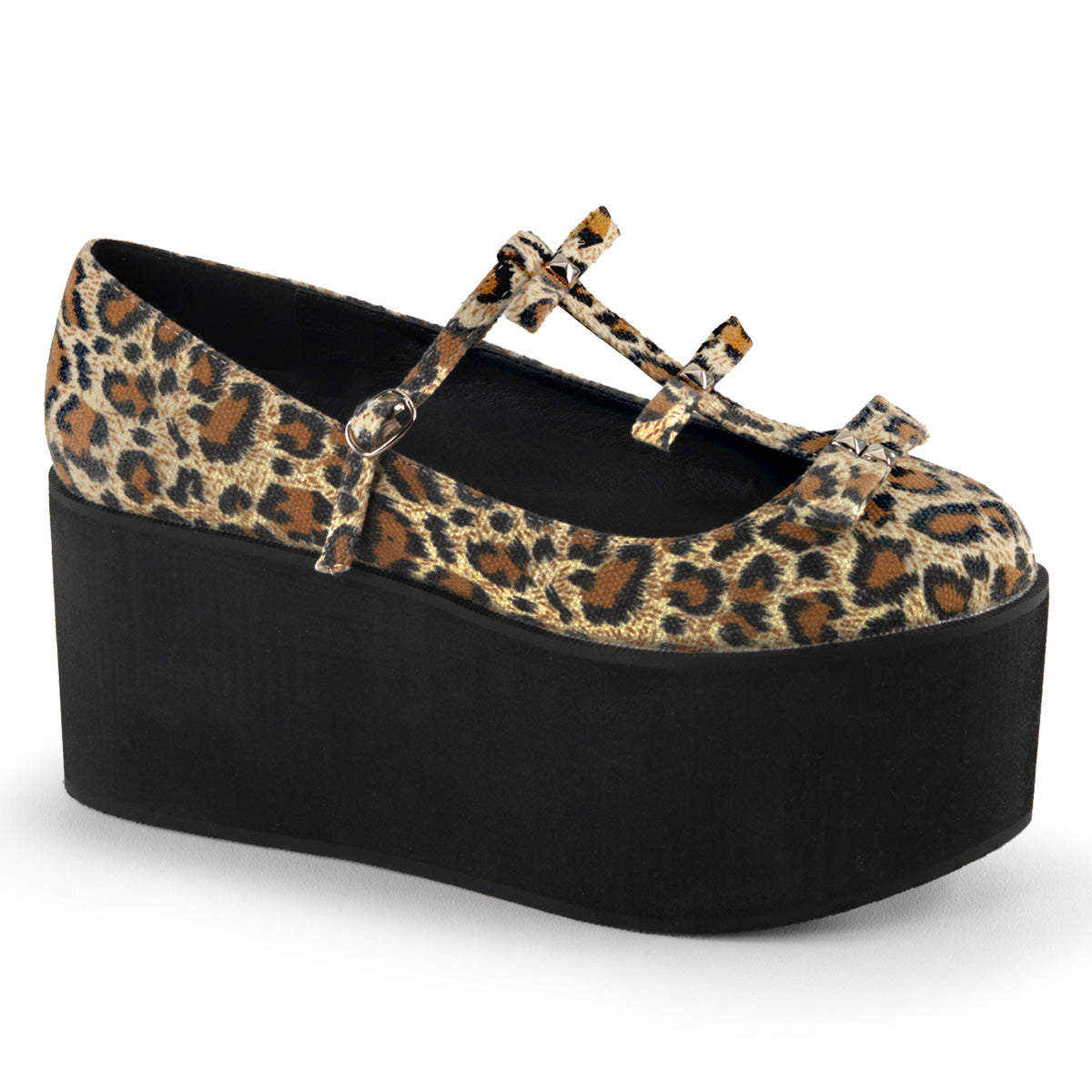 DemoniaCult Womens Pumps CLICK-08 Leopard Print Canvas