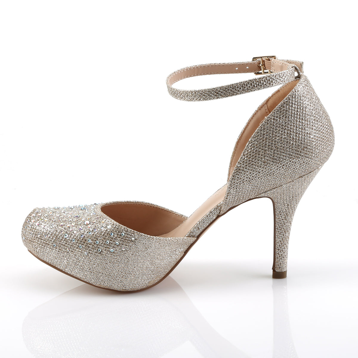Fabulicious Sandalias para mujer COVET-03 tejido de malla de brillo desnudo