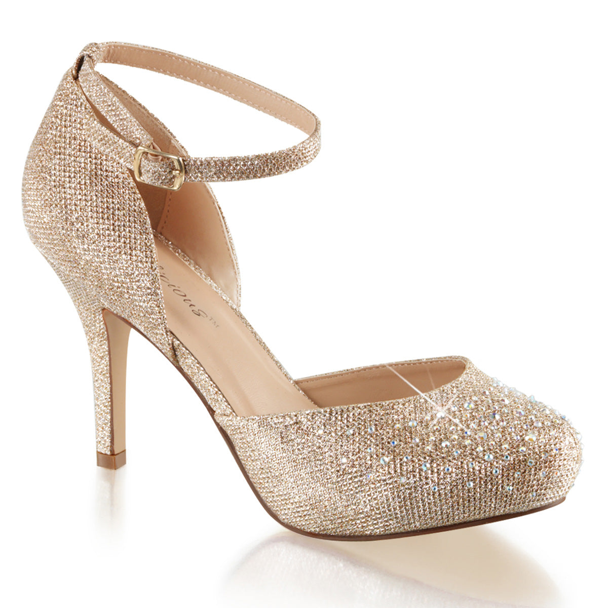 Fabulicious Sandalias para mujer COVET-03 tejido de malla de brillo desnudo