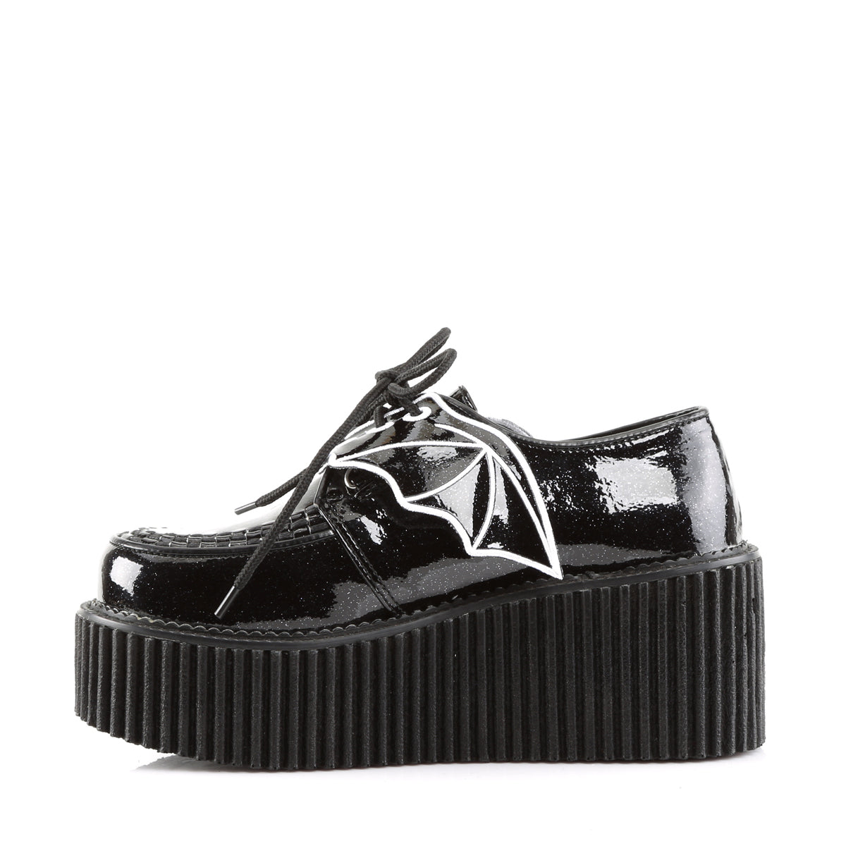 DemoniaCult Zapato bajo para mujer CREEPER-205 BLK GLITTER VINIL