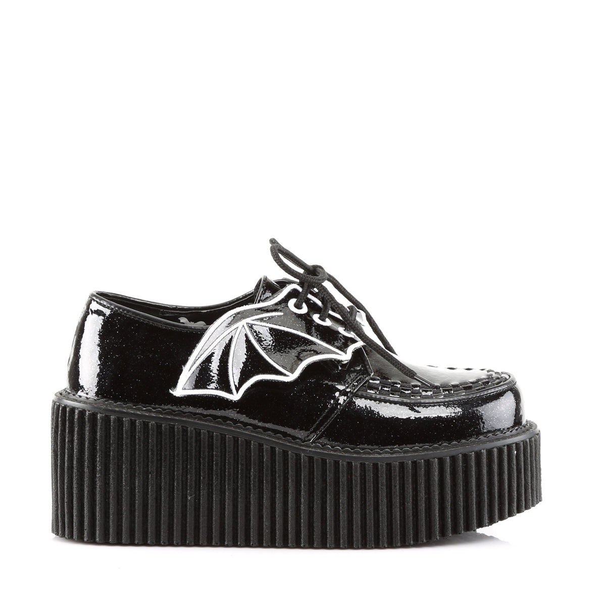 DemoniaCult Zapato bajo para mujer CREEPER-205 BLK GLITTER VINIL
