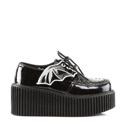 DemoniaCult Zapato bajo para mujer CREEPER-205 BLK GLITTER VINIL