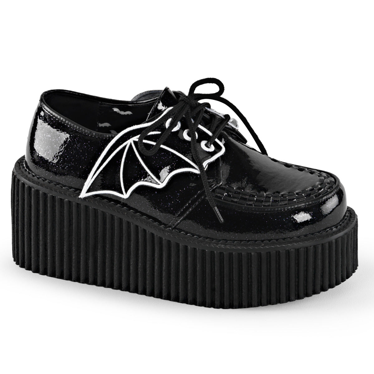DemoniaCult Zapato bajo para mujer CREEPER-205 BLK GLITTER VINIL