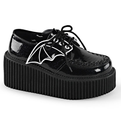 DemoniaCult Zapato bajo para mujer CREEPER-205 BLK GLITTER VINIL