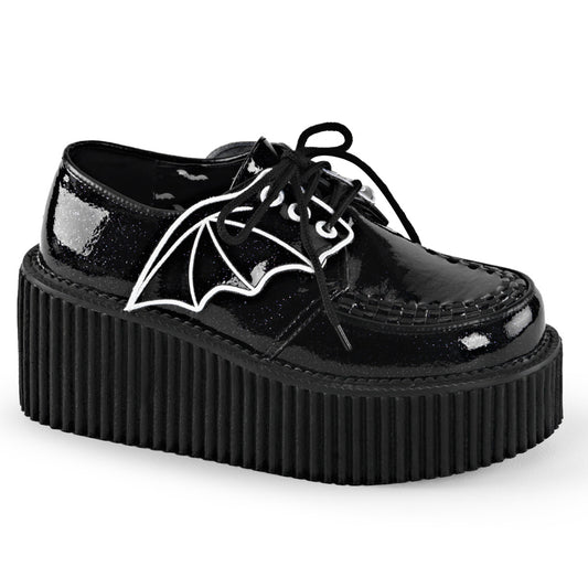 DemoniaCult Zapato bajo para mujer CREEPER-205 BLK GLITTER VINIL