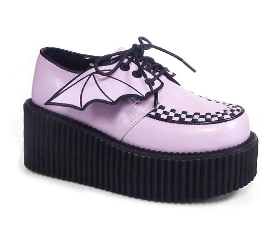 DemoniaCult Zapato bajo para mujer CREEPER-205 cuero vegano de lavanda