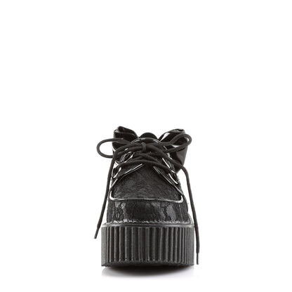 DemoniaCult Womens Low Shoe CREEPER-212 Blk Vegan Leather-Lace