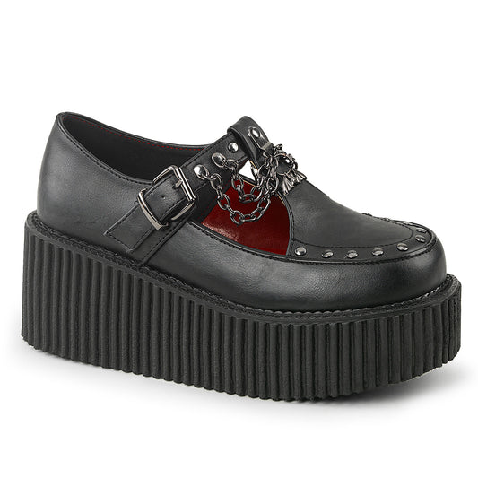 DemoniaCult Zapato bajo para mujer CREEPER-215 BLK de cuero vegano