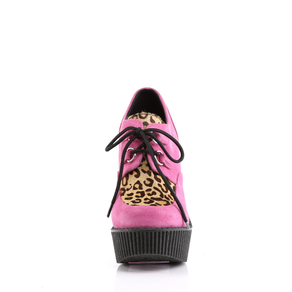 DemoniaCult Zapato bajo para mujer CREEPER-304 H.Pink Vegan Leede-Leopard Pony Pony Hair