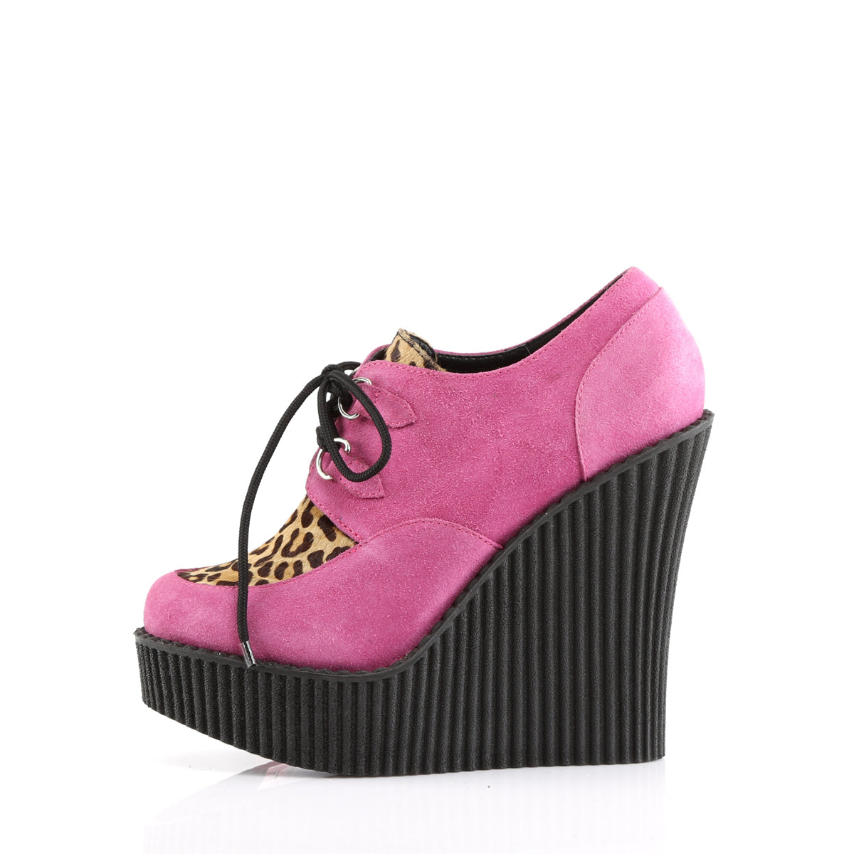 DemoniaCult Zapato bajo para mujer CREEPER-304 H.Pink Vegan Leede-Leopard Pony Pony Hair