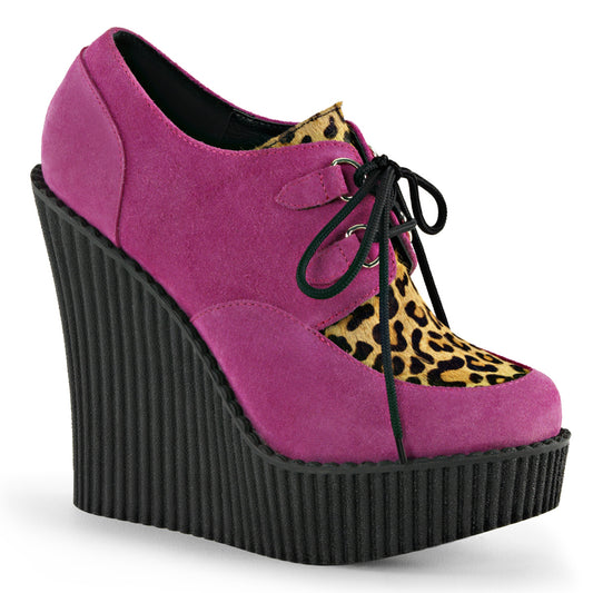 DemoniaCult Zapato bajo para mujer CREEPER-304 H.Pink Vegan Leede-Leopard Pony Pony Hair