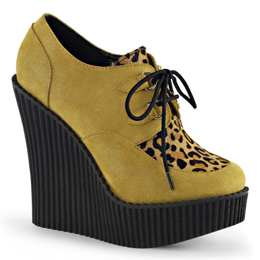 DemoniaCult Zapato bajo para mujer CREEPER-304 Mostaza Vegan Leede-Leopard Pony Pony Cabellado