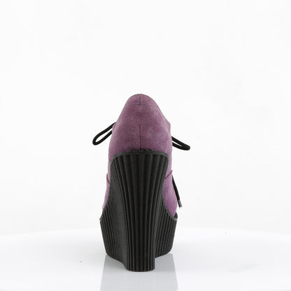 DemoniaCult Womens Low Shoe CREEPER-304 Purple Vegan Suede-Leopard Printed Pony Hair