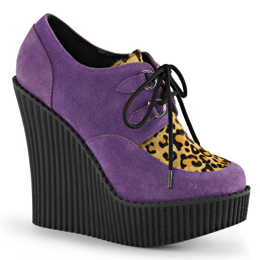 DemoniaCult Zapato bajo para mujer CREEPER-304 Cabello de pony estampado de gamuza vegana púrpura