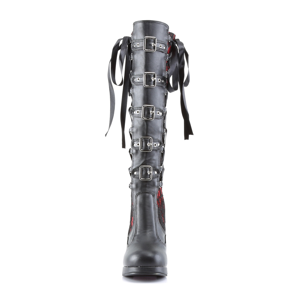 DemoniaCult Botas de mujer CRYPTO-106 cuero vegano blk-rojo