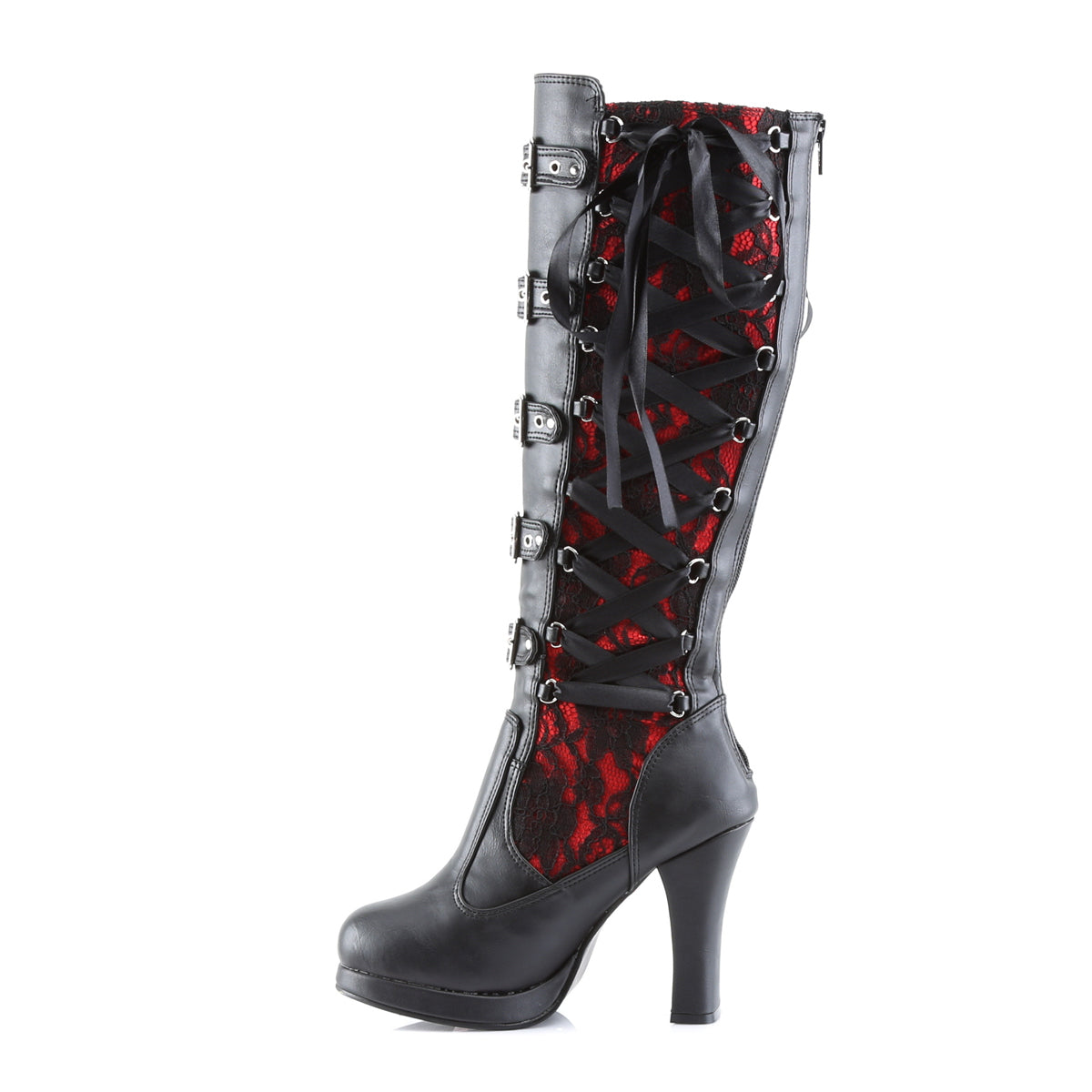 DemoniaCult Botas de mujer CRYPTO-106 cuero vegano blk-rojo