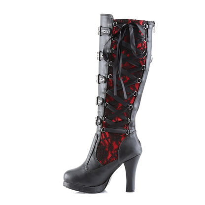 DemoniaCult Botas de mujer CRYPTO-106 cuero vegano blk-rojo