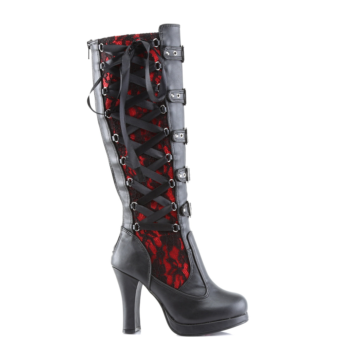 DemoniaCult Botas de mujer CRYPTO-106 cuero vegano blk-rojo